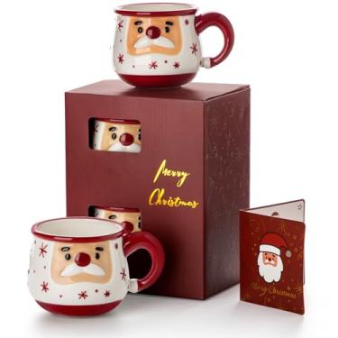 Imagem de Nucookery Caneca de Natal - Cartão e caixa de presente incluídos - Design adorável de rosto de Papai Noel - Canecas de café engraçadas e fofas - Perfeito para presentes de mãe, filhos, papai, 473 ml