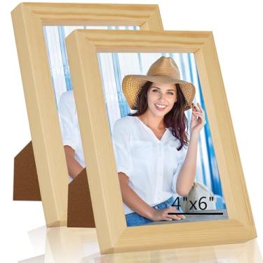 Imagem de WTAQR Porta-retrato 4 × 6 para pendurar na parede ou mesa, montagem horizontal ou vertical, moldura de foto com acrílico HD para fotos, pôsteres e impressões de arte, natural, moldura, pacote com 2