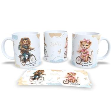 Imagem de Caneca de Cerâmica com Leão Roqueiro, Design Musical Divertido em Branco, Decorada com Ilustração de Violão, O Rock Star da Família (18822)