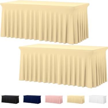 Imagem de Deep Dream Pacote com 2 toalhas de mesa de elastano marfim para mesas retangulares de 2,3 m, sem rugas, 2,8 m, toalha de mesa elástica para festas, banquetes, casamentos e eventos