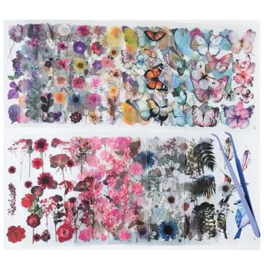Imagem de 500 peças, 36 peças de adesivos de flores naturais para scrapbooking, adesivos adultos com pinças para agenda, notebook, faça você mesmo cartões