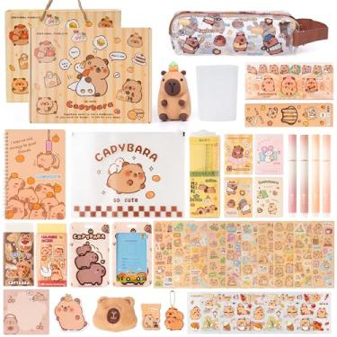 Imagem de Conjunto de artigos de papelaria Capivara com caixa – Cesta de presente completa para organização de Natal, aniversário, capivara, artigos de festa, enchimentos, sacos de brindes, escola, escritório