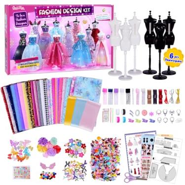 Imagem de ONE TO FOUR Mais de 800 kits de designer de moda para meninas com 6 manequins – Kit de artesanato de design de moda para meninas, kit de costura para crianças de 8 a 12 anos, presentes de aniversário