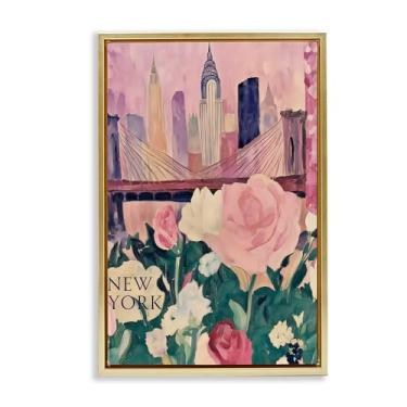 Imagem de Stupell Industries Arte de parede em tela flutuante emoldurada cinza paisagem urbana primavera de Nova York, design por Annabelle Hall, 64 x 43 cm