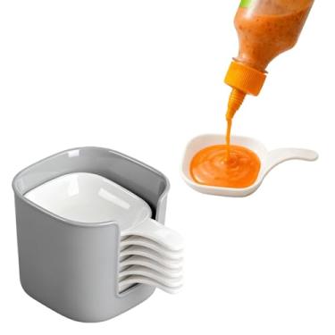 Imagem de 7 peças de prato de molho, prato de molho de soja com alça, bandeja de condimentos para ketchup, economia de espaço para churrasco