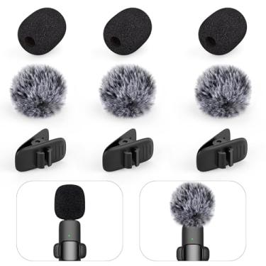 Imagem de Conjunto de mini para-brisas peludo sem fio e capa de espuma para microfone de lavalier, capa de microfone de espuma com clipes para reduzir o ruído do vento, lavável e à prova de vento (9 unidades)