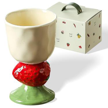 Imagem de Vidro com haste de cerâmica pintada à mão, 170 g, design de frutas para sobremesas, lattes, chá, leite, barras e muito mais, seguro para lava-louças e micro-ondas, ideal para presentes de inauguração