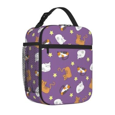 Imagem de Uxeqtop Lancheira infantil isolada, reutilizável, leve, resistente à água, com suporte para garrafa de água, adequada para meninas e meninos, lancheira (cor inferior roxa gato)