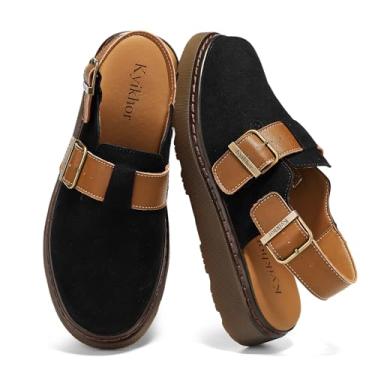 Imagem de KYIKHOR Mocassim feminino de camurça sem cadarço|Tamancos de camurça genuína para mulheres|Palmilha confortável de couro Mules sapatos de batata com alça traseira | Sapatos sociais casuais de