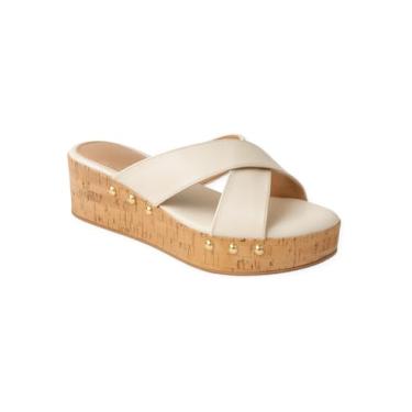 Imagem de Sandália Tamanco Anabela Feminino Plataforma Tira Cruzada Confortável Casual (OFF WHITE, BR, Adulto, Numérico, 37)