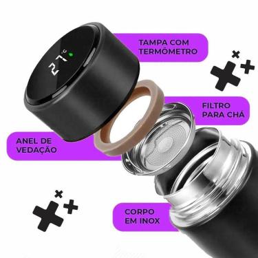 Imagem de Garrafa Térmica Inox Medidor Temperatura Portátil Preto
