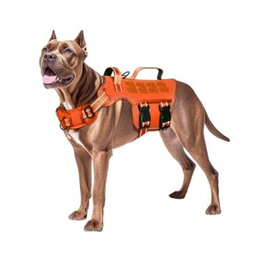 Imagem de Peitoral para cães grandes, resistente, sem puxão, tático, com sistema Molle, fácil de colocar e tirar, respirável acolchoado, colete refletivo ajustável para animais de estimação para caminhadas