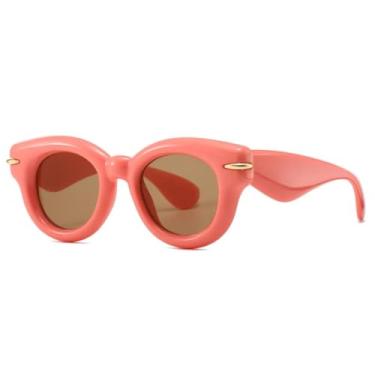 Imagem de Óculos de sol redondos com armação de luxo, femininos e masculinos, óculos de sol vintage, óculos de grau punk, tons de rosa (chá rosa)