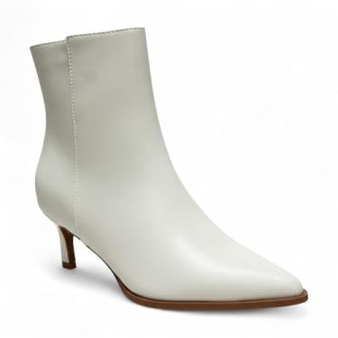 Imagem de ABSOLEX Bota feminina de salto gatinho de 6 cm com bico fino e zíper lateral no tornozelo, Poliuretano branco, 35