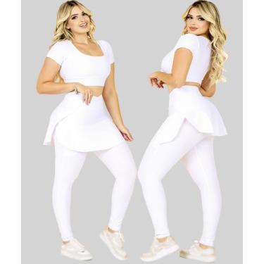 Imagem de Conjunto Fitness Calça Legging Saia Com Bolso E Top Cropped Treino Aca