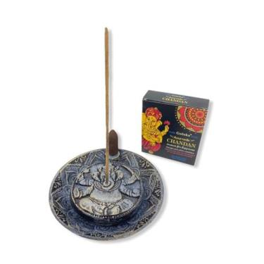 Imagem de Incensário Cascata Prato Ganesha Azul 12 Cm Em Resina Traz - Lua Místi