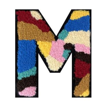 Imagem de 1 peça de patch de letra de chenille de ferro de camuflagem de 11,4 cm – adesivos do alfabeto para roupas, jaquetas, mochilas, chapéus para decoração personalizada, nome personalizado e artesanato. (M
