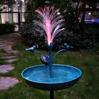 Imagem de Yardancer Banheira de pássaros para uso externo, 109 cm de fibra óptica para banheiras de pássaros, azul, vintage, independentes, para ambientes externos, tigelas de alimentador de banho de pássaros