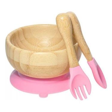 Imagem de Jogo Para Refeição Rosa Bowl Com Talheres Infantil Bebê Mimo Rosa-clar