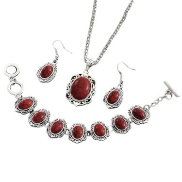 Imagem de DATOA Conjunto de joias boêmias modernas bijuterias boho turquesa colar pulseira brincos turquesa ocidental conjunto de joias para mulheres, 6 cm, Metal, Sem Pedra Preciosa