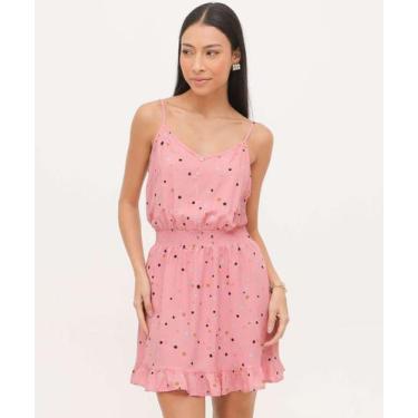 Imagem de Vestido Feminino Estampa Poá Lastex Alças Finas Marisa-15460, Rosa, PP