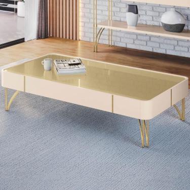 Imagem de Mesa De Centro Para Sala Pés De Aço Cadenza Off/champanhe - Mpozenato