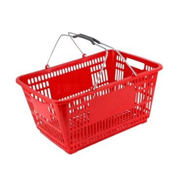 Imagem de IEUDNS Cesto de compras, organizador de armazenamento, suporte de metal com alça, ideal para supermercados, para alimentos, frutas, brinquedos e, Vermelho