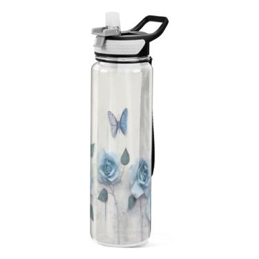 Imagem de ATTX Garrafa de água Blue Roses, 946 ml, à prova de vazamento e livre de BPA, garrafas de água reutilizáveis de plástico Tritan para viagens, academia, corrida, fitness #577