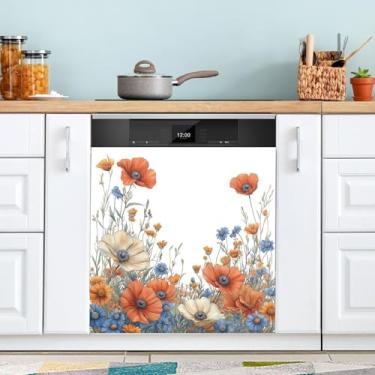 Imagem de ATTX Capa magnética colorida de flores silvestres para lava-louças, 58,4 cm C x 66 cm A, decoração da capa da máquina de lavar louça, decalques de armário doméstico e eletrodomésticos #160