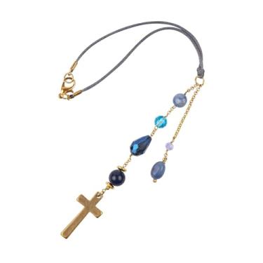 Imagem de IASINN Amuleto de espelho retrovisor cruzado - Acessórios para pendurar espelho de carro de cristal com contas de 20 cm, pingente de enfeite de pingente de pendurar para carro, decoração de interiores