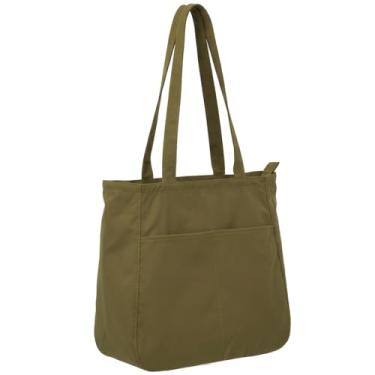 Imagem de Lily queen Bolsa feminina leve de ombro com zíper e bolsos de viagem, Verde militar, Medium