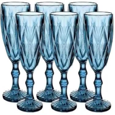 Imagem de Conjunto, tacas, vidro, azul, bebidas, agua, vinho, 330ml, brilhante