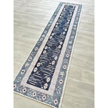 Imagem de Tapete persa moderno envelhecido, terracota vintage inspirado medalhão geométrico grande tapetes para sala de estar, quarto, banheiro, cozinha, casa (862CN, 2'12.7 cm x 9'20.3 cm)