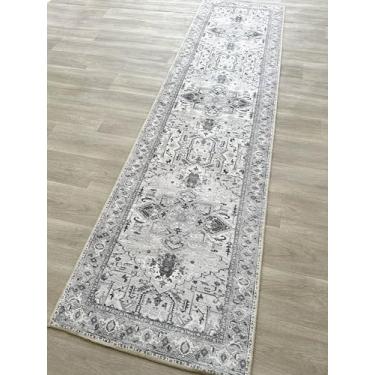 Imagem de Tapete persa moderno envelhecido, terracota vintage inspirado medalhão geométrico, tapetes de área grande para sala de estar, quarto, banheiro, cozinha, casa (861GG, 2'12.7 cm x 9'20.3 cm)