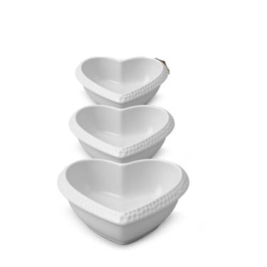 Imagem de Kit 3 Tigelas Coração Porcelana Branca, Petisqueira Decorativa 10,5cm x 5cm, Cumbuca para Sobremesa e Molhos 60ml