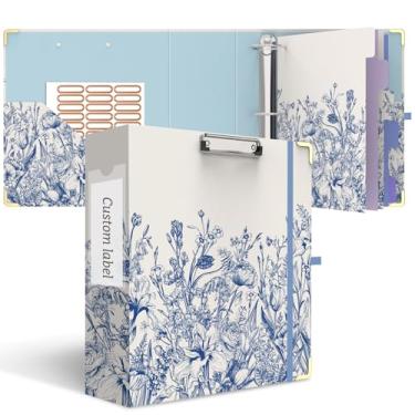 Imagem de Fichário de 3 anéis, 7,6 cm, bonito fichário redondo com 6 divisórias de abas e adesivos de etiqueta, prancheta de perfil baixo com armazenamento, fichário moderno para material de escritório escolar