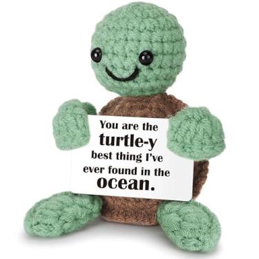 Imagem de Presentes para ele, tartaruga de crochê, presente de tartaruga positiva feito à mão para mulheres, homens, casais, esposa, marido, romântico para namorado, namorada, decorações engraçadas de