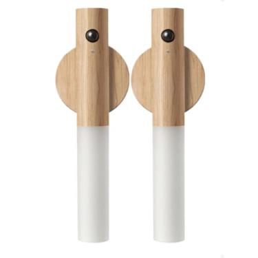 Imagem de Kit 02 Luminárias Magnéticas Sensor Movimento Bastão Madeira, para Guarda-Roupa, Geladeira, Corredor e Home Office - Luminaria parede