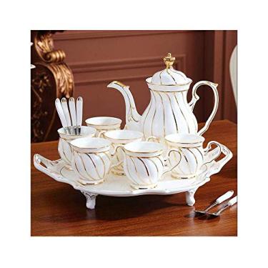 Imagem de Conjunto de chá estilo tribunal luxuoso conjunto de chá da tarde europeu conjunto de xícaras de café de cerâmica com bandeja para sala de estar