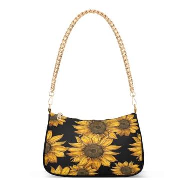 Imagem de CEBUGI Bolsas transversais femininas bolsa de ombro girassóis bolsa clutch elegante com alça de corrente