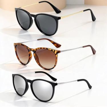 Imagem de Óculos de sol redondos retrô clássicos em pacote com 3, estilo vintage para mulheres e homens, Carapaça de tartaruga, mercúrio branco, preto brilhante