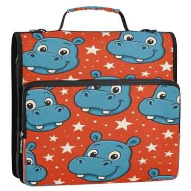 Imagem de Wassud Fichário de hipopótamo azul com 3 anéis com alça de ombro e alça de vários bolsos expansível organizador de pasta de arquivo