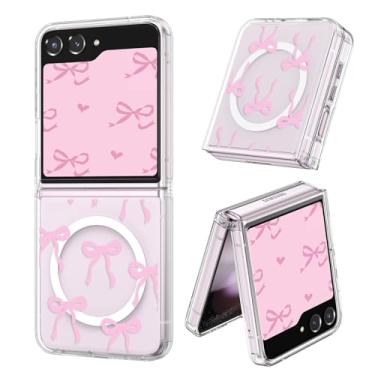 Imagem de UEEBAI Capa magnética para Samsung Galaxy Z Flip 5/6 5G, capa de arco compatível com MagSafe, fita fina transparente sem fio, capa protetora antiamarelamento à prova de choque para mulheres e meninas