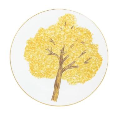 Imagem de Cerâmica Ypê com Filete de Ouro Scallla (Amarelo, Prato para sobremesa 6un)