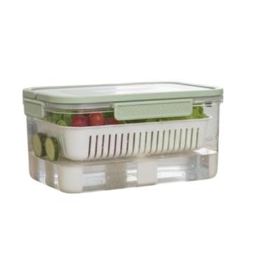 Imagem de Caixa Organizadora com Escorredor para Alimentos, Plástico Transparente/Bege, 23,5 x 11 x 15 cm, Armazenamento e Escorrimento de Frutas e Verduras