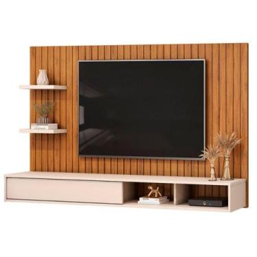 Imagem de Painel Para Até 60 Polegadas Frisado Com Nichos Icaro Madeirado/off Wh