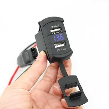 Imagem de Fobkeylesstt Carregador USB de portas duplas 6V-28V 5V 4.2A Carling Car Marine Boat Switch Panel Voltímetro com LED azul 2 em 1