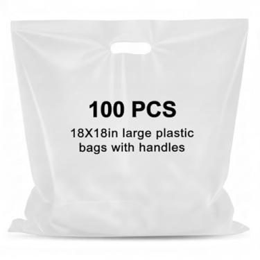 Imagem de Maitys 100 peças de saco plástico grande de 45,72 cm x 45,72 cm com alça recortada, sacolas de compras de mercadorias de plástico branco para varejo, presentes, feiras e mais