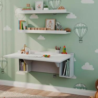 Imagem de Conjunto Mesa Dobrável com Nichos e 2 Prateleiras Aba Branco - JPF Móv