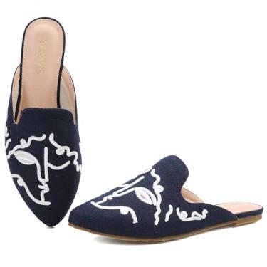 Imagem de TONIVIS Mules for Women Mocassins femininos confortáveis sem costas nuas, bico fino para trabalho e uso casual, sapatos de salto baixo fechados feminino mule, Azul-marinho, 35